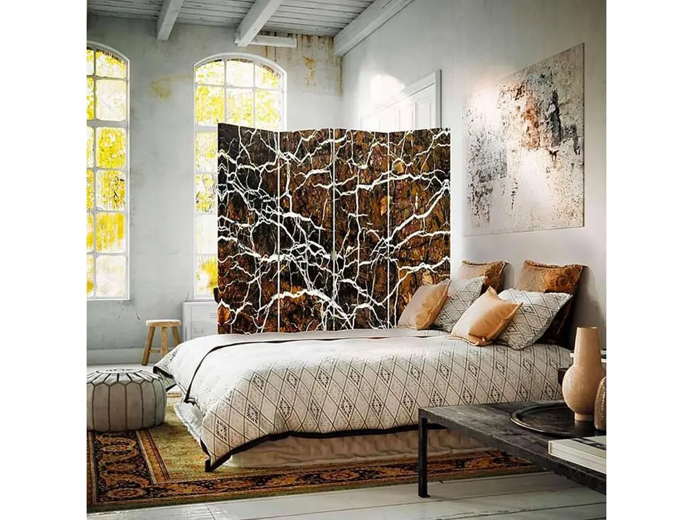 Paravent racines courbes 4 volets - 145 x 180 cm - 1 face déco, 1 face noir