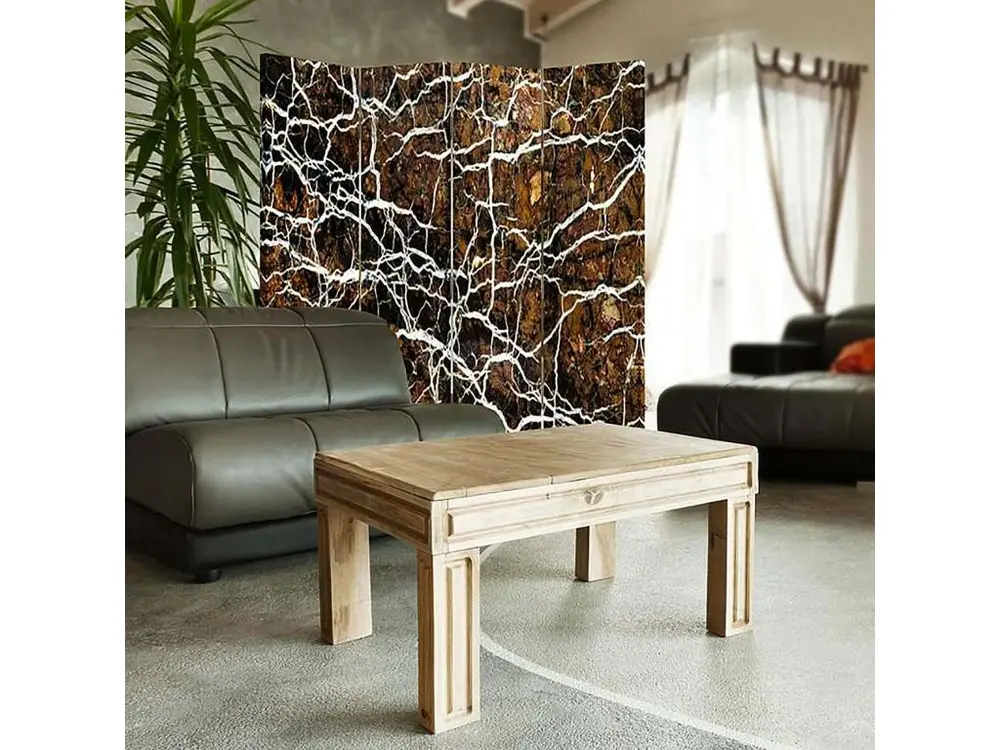 Paravent racines courbes 4 volets - 145 x 180 cm - 1 face déco, 1 face noir