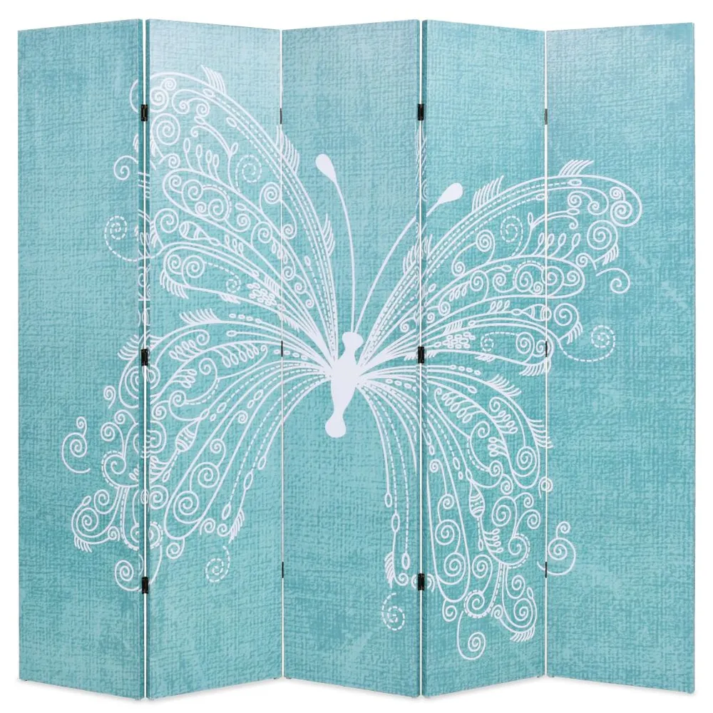 Paravent séparateur de pièce cloison de séparation décoration meuble pliable 200 cm papillon bleu 0802048