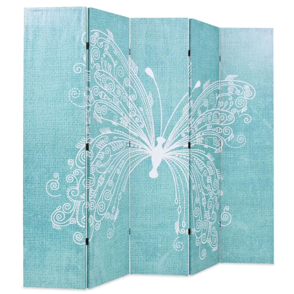 Paravent séparateur de pièce cloison de séparation décoration meuble pliable 200 cm papillon bleu 0802048