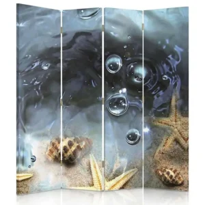 Paravent étoile de mer 4 panneaux 4 volets - 145 x 150 cm - 2 faces R° V° + rotation 360°