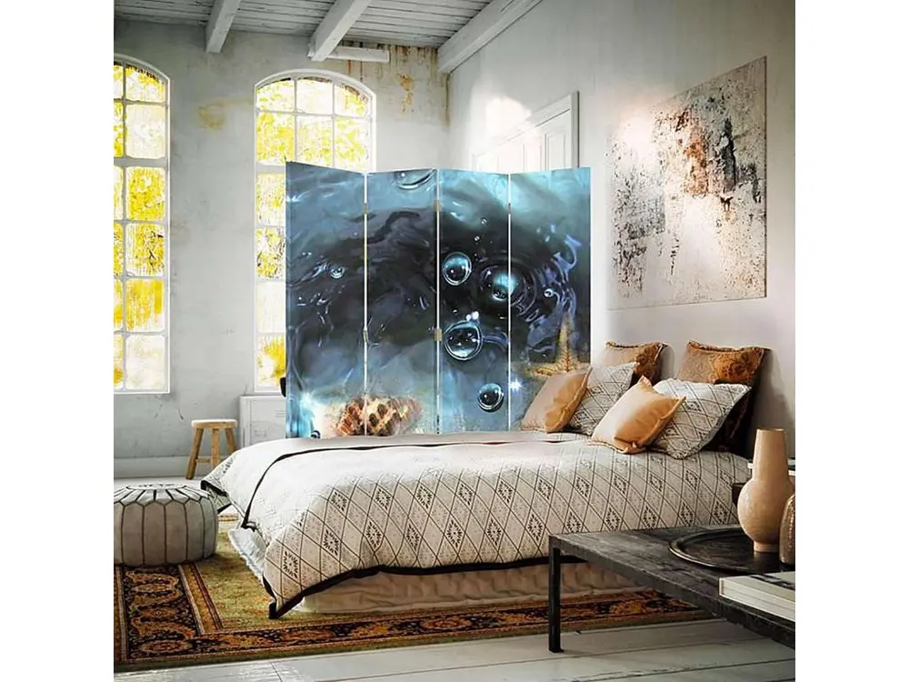 Paravent étoile de mer 4 panneaux 4 volets - 145 x 150 cm - 2 faces R° V° + rotation 360°