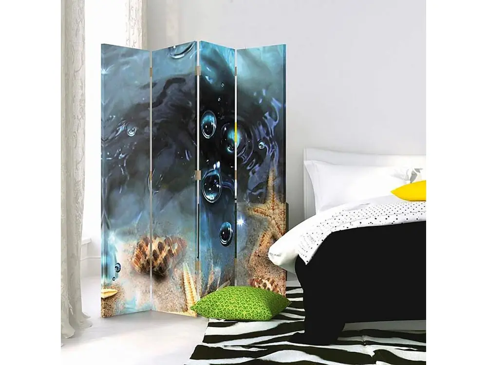 Paravent étoile de mer 4 panneaux 4 volets - 145 x 150 cm - 2 faces R° V° + rotation 360°