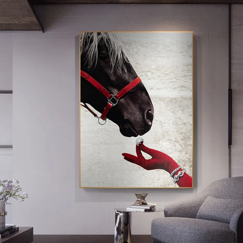 Peinture contemporaine avec vue sur la tête de cheval, toile texturée marron, décor artistique mural pour chambre d'amis