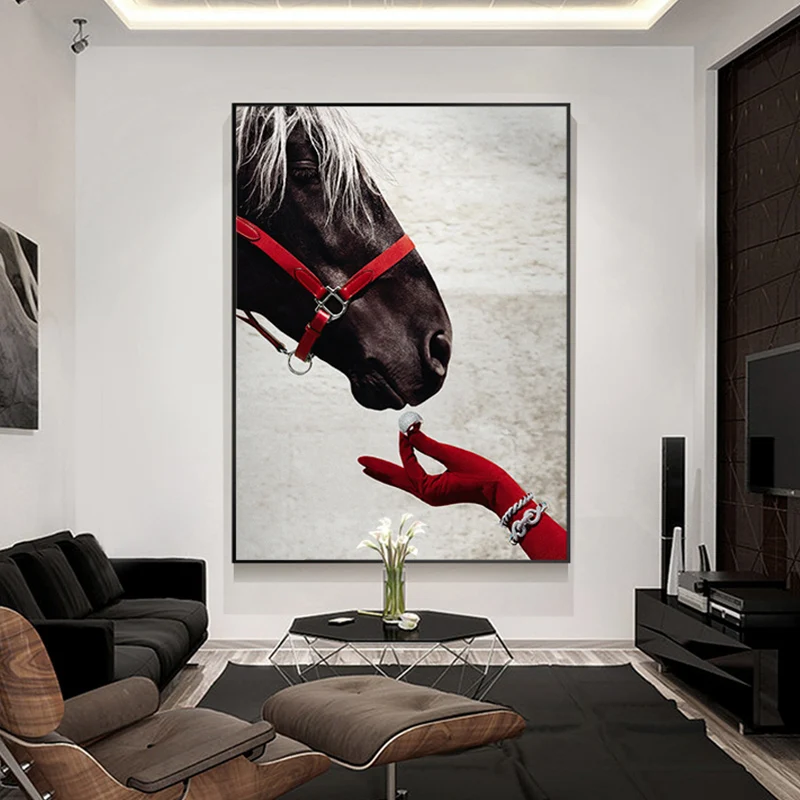 Peinture contemporaine avec vue sur la tête de cheval, toile texturée marron, décor artistique mural pour chambre d'amis