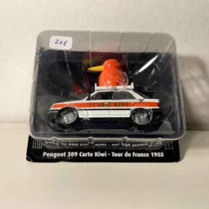 Peugeot 309 blanche et orange carte Kiwi du tour de France de 1988