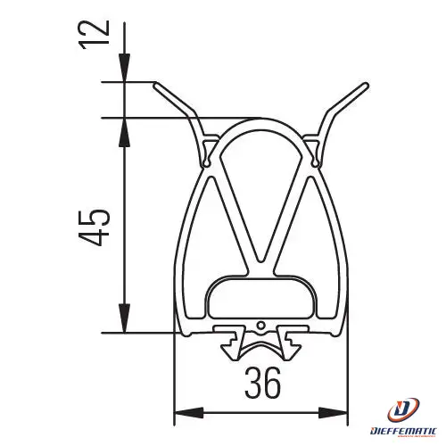 Profilo gomma B36 mm H45 mm EPDM ClickLine Bircher EPE036/45J2V0 210761