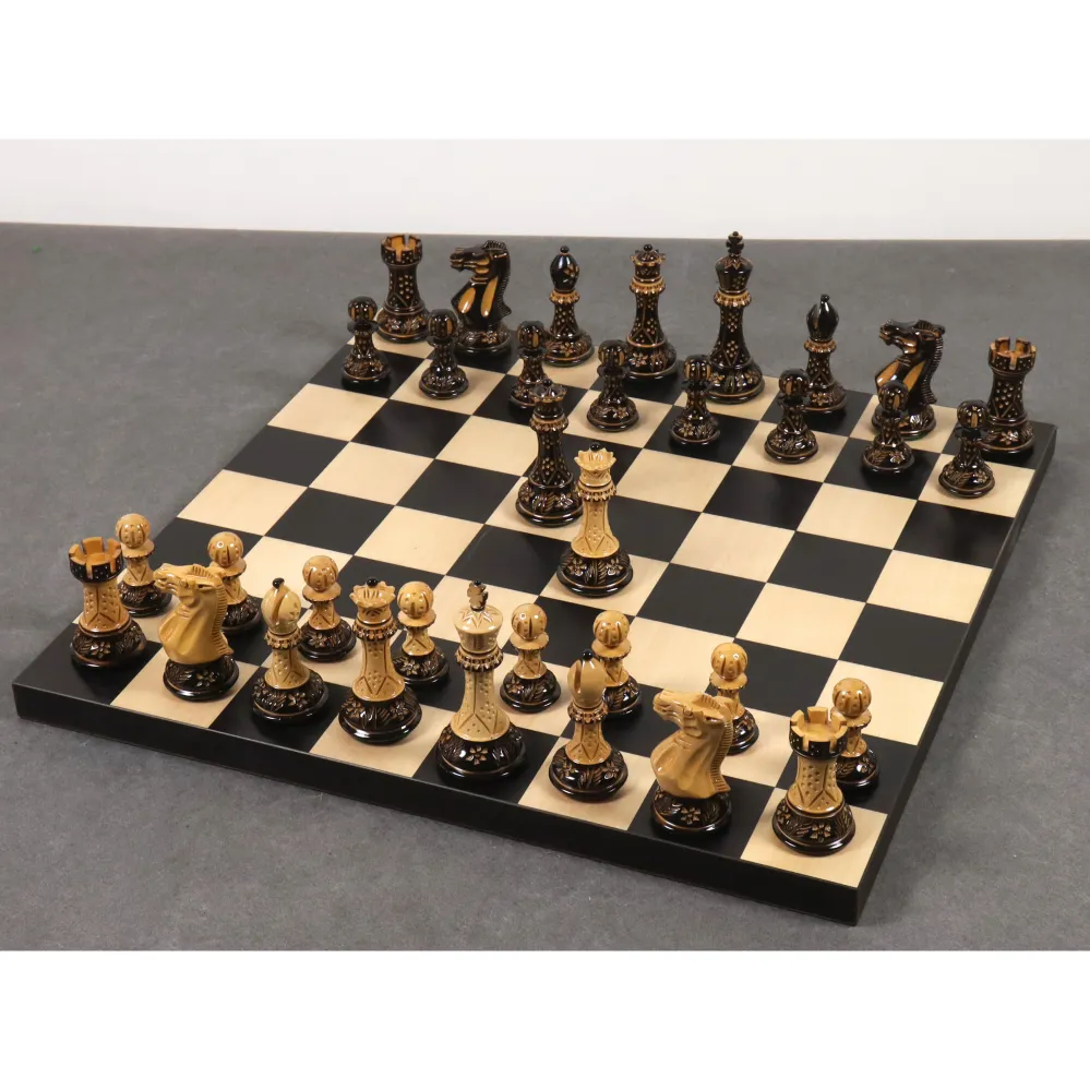 4" Qualifié Staunton Hand Carved Chess Set- Chess Pieces Only- Gloss finish Boxwood - Warehouse Clearance - Europe Shippin...