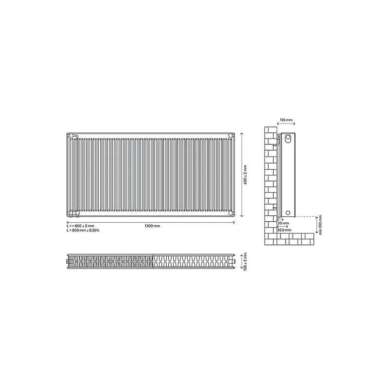 Radiateur eau chaude acier GoodHome blanc L. 120 cm x H. 60 cm