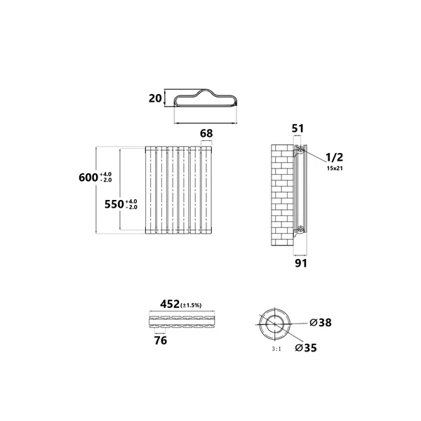Radiateur horizontal jumeau noir NYTIA