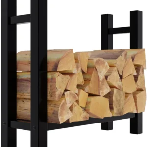 Range-bûches support bois de cheminée pour intérieur pieds carrés 80x80 cm en métal noir 10_0003567