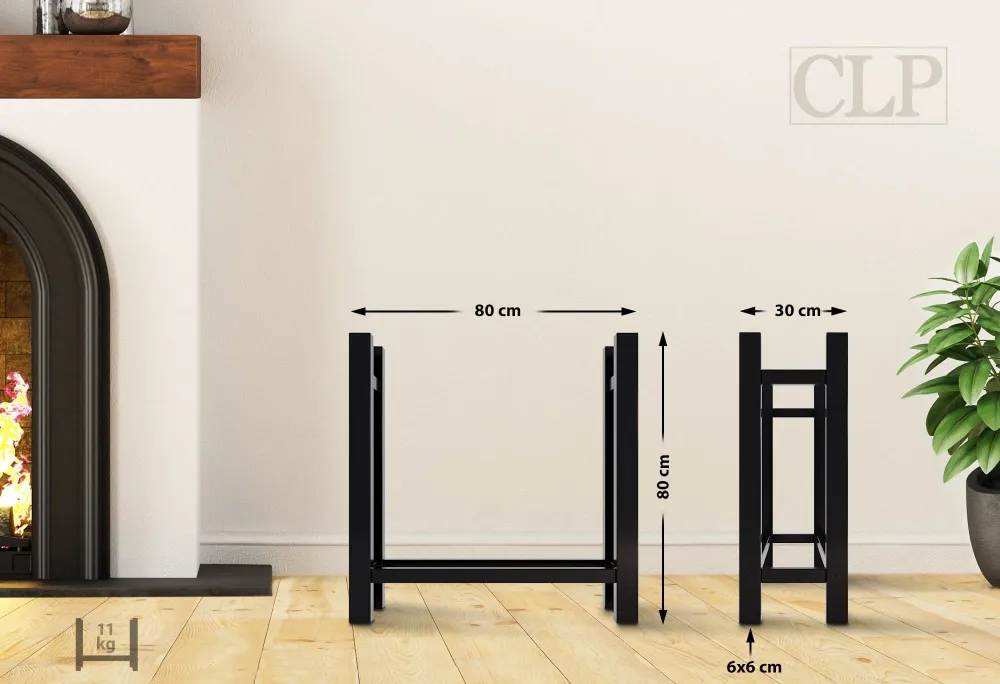 Range-bûches support bois de cheminée pour intérieur pieds carrés 80x80 cm en métal noir 10_0003567