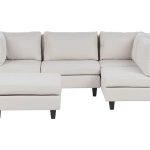 4 Seater Left Hand Configurable Fabric Corner Sofa Ottoman Light Beige UNSTAD