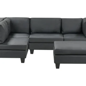 4 Seater Right Hand Modular Faux Cuir véritable Corner Sofa Ottoman Black UNSTAD