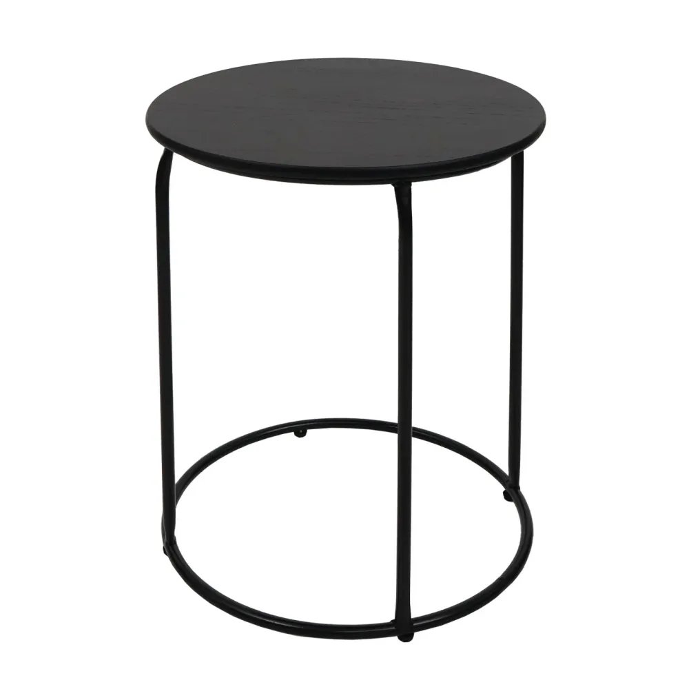 Set table-tabouret table d'appoint repose-pieds MDF VINYLE marron et métal noir 04_0007477