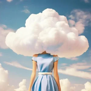 Tableau sur verre tête dans les nuages 45x45 cm
