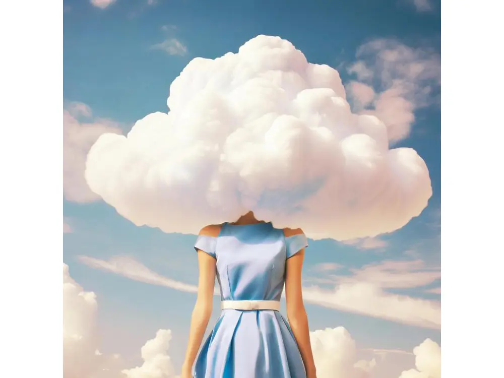 Tableau sur verre tête dans les nuages 45x45 cm