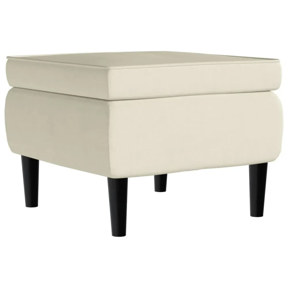 Tabouret assise repose-pieds avec pieds en bois en velours crème DEC026298