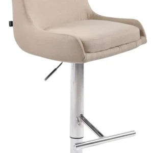 Tabouret de bar avec repose-pied design tendance en tissu crème pieds en métal aspect chromé TDB10460