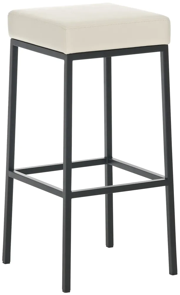 Tabouret de bar avec repose-pieds design moderne VINYLE crème et métal noir mat 10_0000646