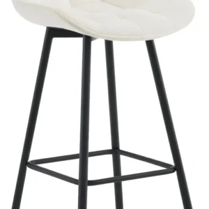 Tabouret de bar x1 coutures décoratives carrées avec repose-pieds en velours crème quatre pieds en métal 10_0005911