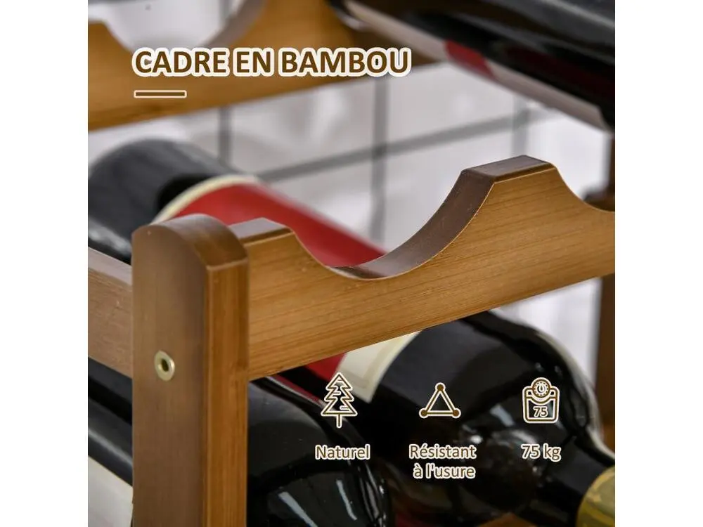 Étagère à bouteilles casier à vin range bouteilles horizontal 4 niv. 16 bouteilles max. bois de bambou
