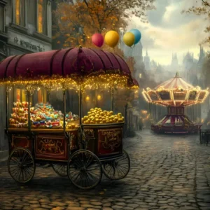 Toile de fond Carnaval Chariot de Friandises Nuit GQ5-112