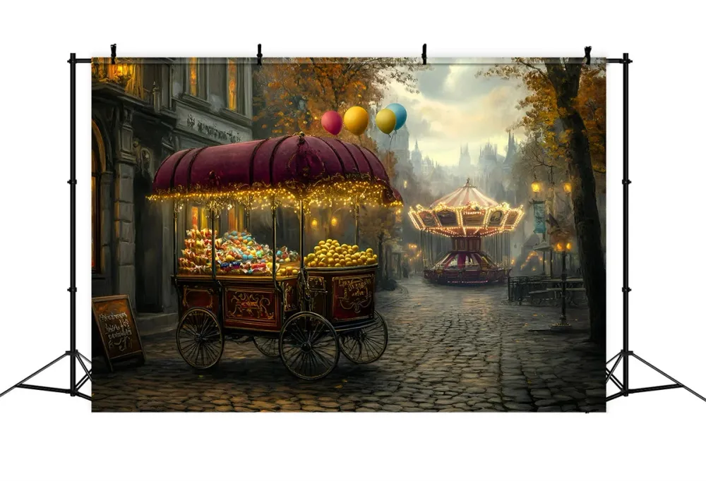 Toile de fond Carnaval Chariot de Friandises Nuit GQ5-112