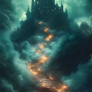 Toile de Fond Château Effrayant avec Ciel Sombre d'Halloween RR8-400