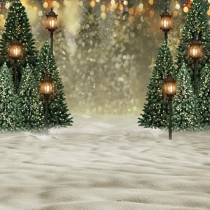 Toile de Fond des Arbres de Noël Fond Neigeux Pour Séance Photo G-1441