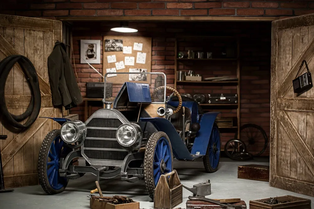 Toile de fond Joyeuse Fête des Pères Garage D'époque Voiture GQ2-214