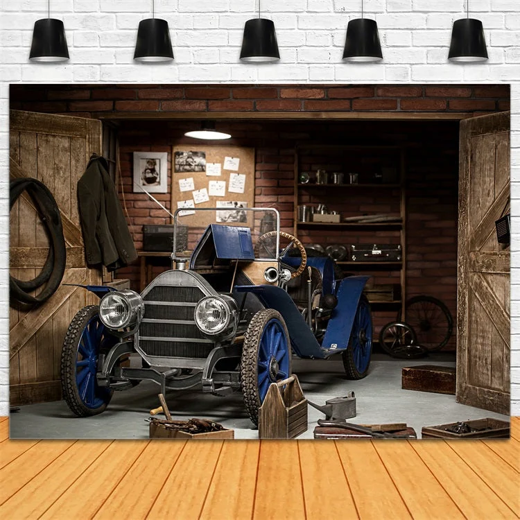Toile de fond Joyeuse Fête des Pères Garage D'époque Voiture GQ2-214