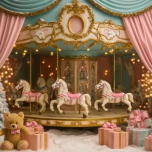 Toile de fond Nouveau-Né Carrousel Chevaux Pays des Merveilles Hivernal LXX58-343