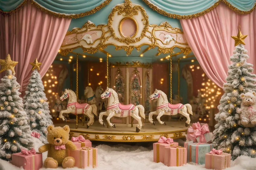 Toile de fond Nouveau-Né Carrousel Chevaux Pays des Merveilles Hivernal LXX58-343