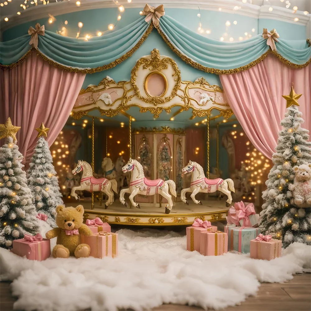 Toile de fond Nouveau-Né Carrousel Chevaux Pays des Merveilles Hivernal LXX58-343
