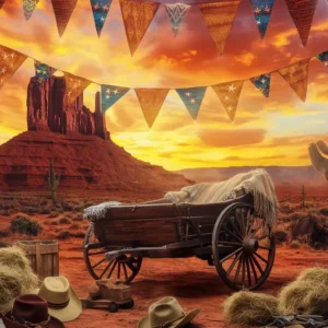 Toile de fond Photo Automne Cactus Chariot Désert Coucher Soleil LXX58-190