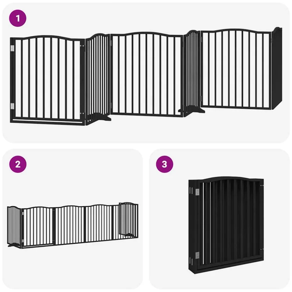 Barrière de sécurité pour chien animaux de compagnie porte pliable 6 panneaux bois peuplier noir 02_0023224