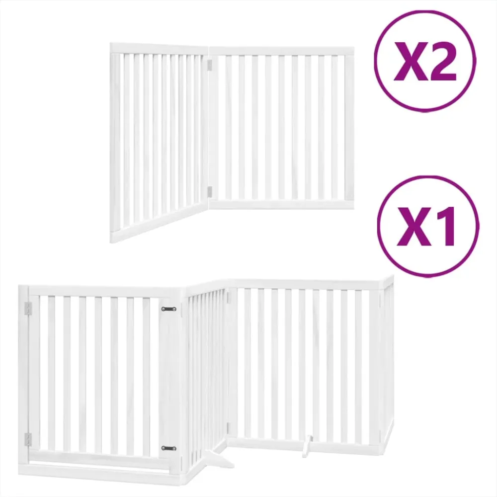 Barrière de sécurité pour chien animaux de compagnie porte pliable 8panneaux bois peuplier blanc 02_0023266