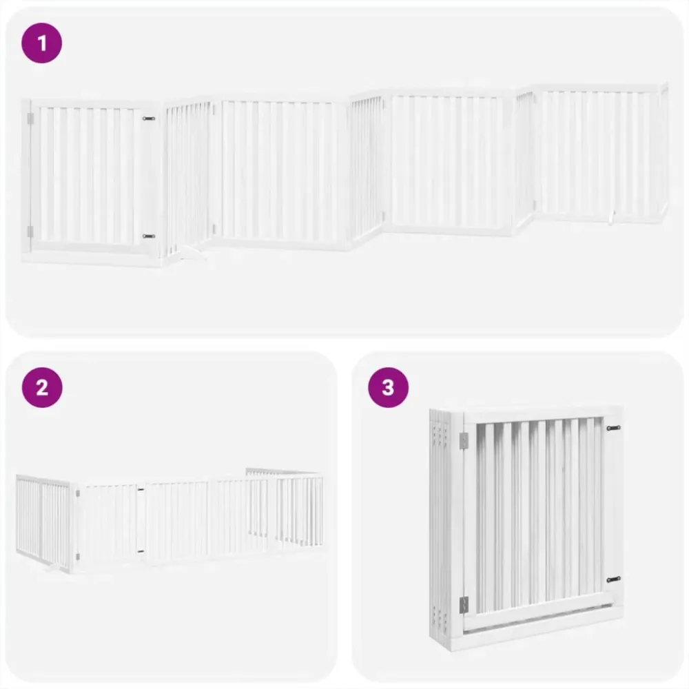 Barrière de sécurité pour chien animaux de compagnie porte pliable 8panneaux bois peuplier blanc 02_0023266