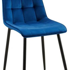 Chaise de salle à manger x1 coutures décoratives carrées en velours bleu profond cadre métal noir 10_0007203