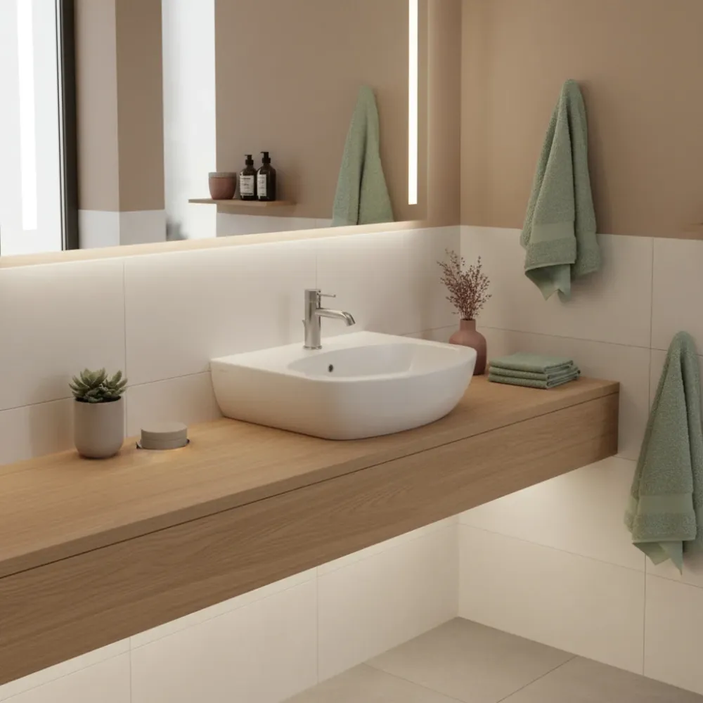 Lavabo suspendu ou à poser sur semi-colonne Céramique Dolomite modèle Mia 55x46 cm