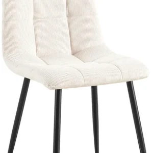 Étui de selle Chaise de salle à manger x1 coutures carrées matelassé en velours côtelé crème cadre métal 10_0007131