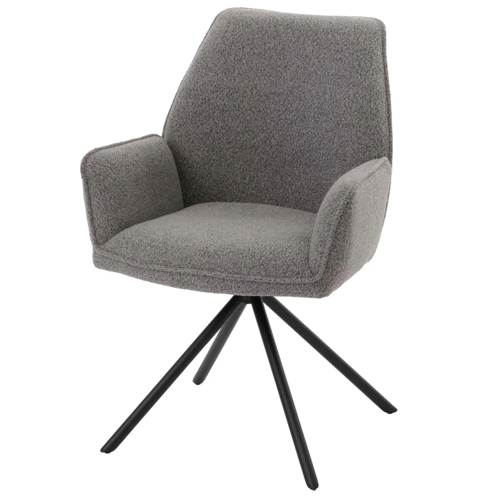 Chaise de salle à manger avec accoudoir siège rotatif en tissu bouclé gris manifeste cadre trépied 04_0006273