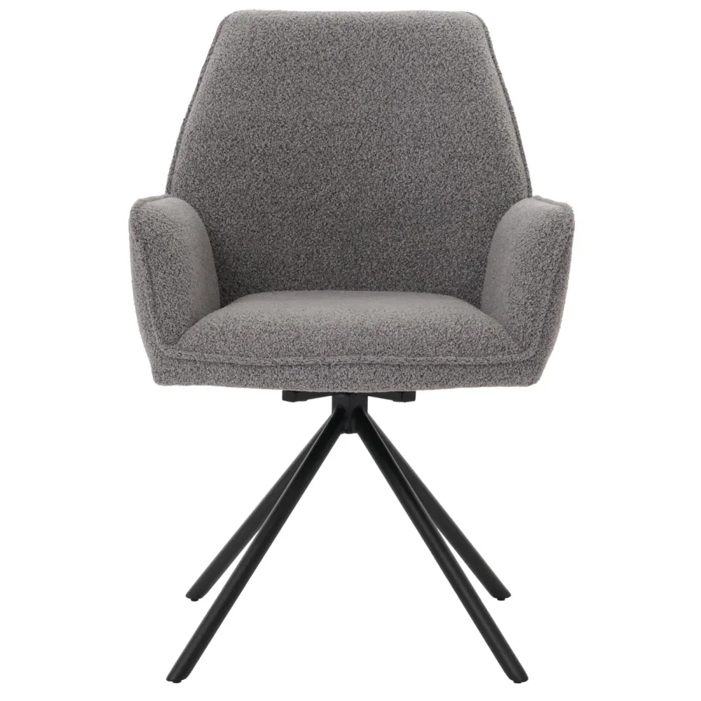 Chaise de salle à manger avec accoudoir siège rotatif en tissu bouclé gris manifeste cadre trépied 04_0006273