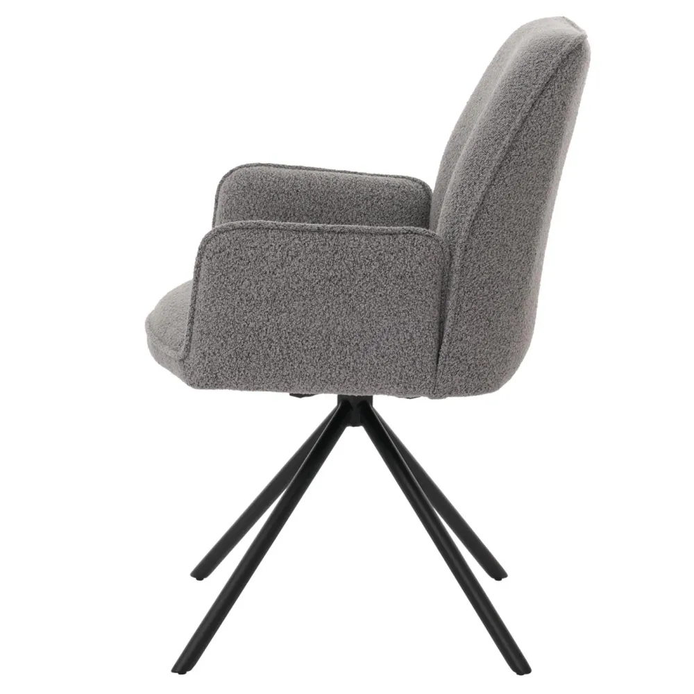 Chaise de salle à manger avec accoudoir siège rotatif en tissu bouclé gris manifeste cadre trépied 04_0006273