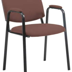 Chaise visiteur avec accoudoirs intégrés zone d'attente en tissu marron piètement à 4 pieds en métal noir 10_0003386