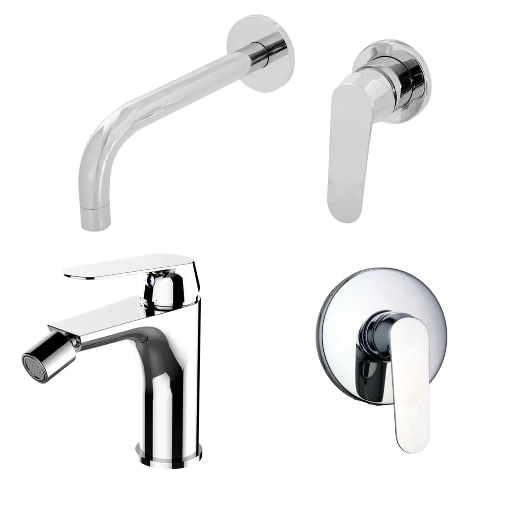Composition de mélangeurs pour lavabo encastré, bidet et douche une voie Echo en laiton chromé