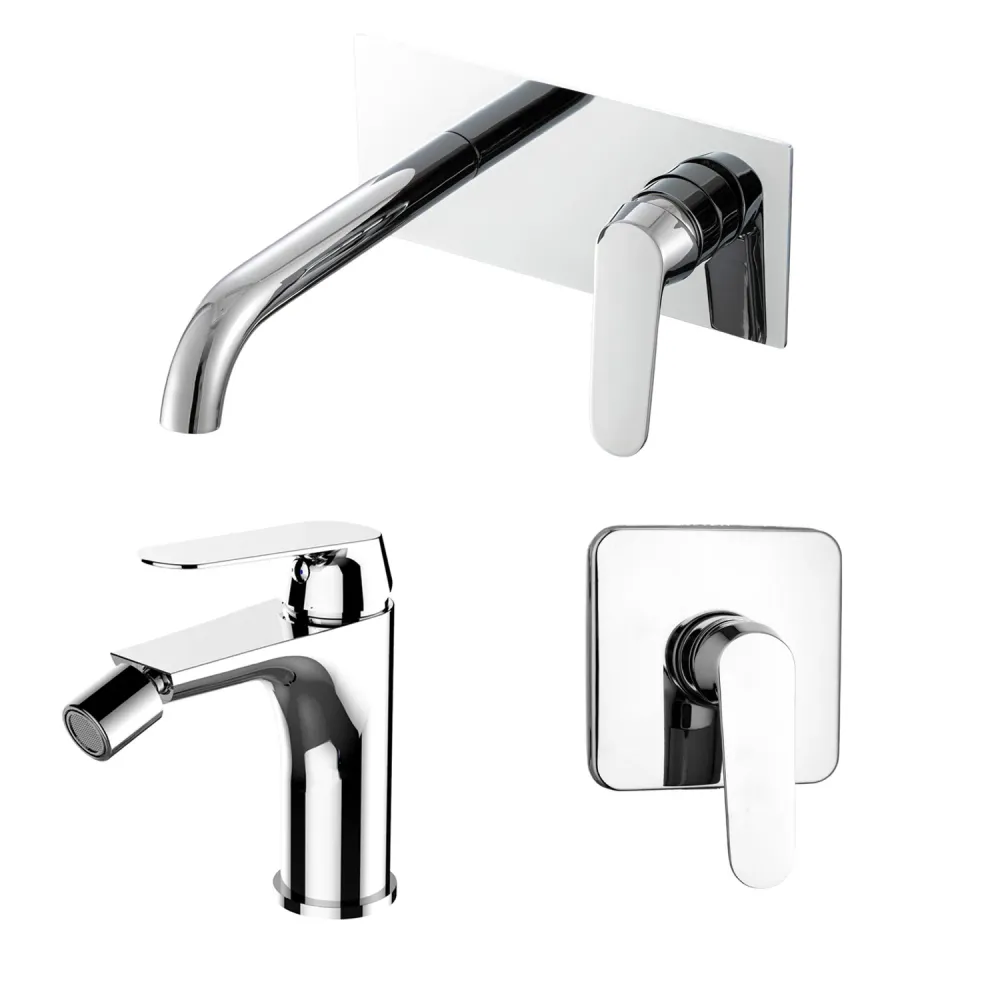 Composition de mélangeurs pour lavabo simple box, bidet et douche une voie carré Echo en laiton chromé