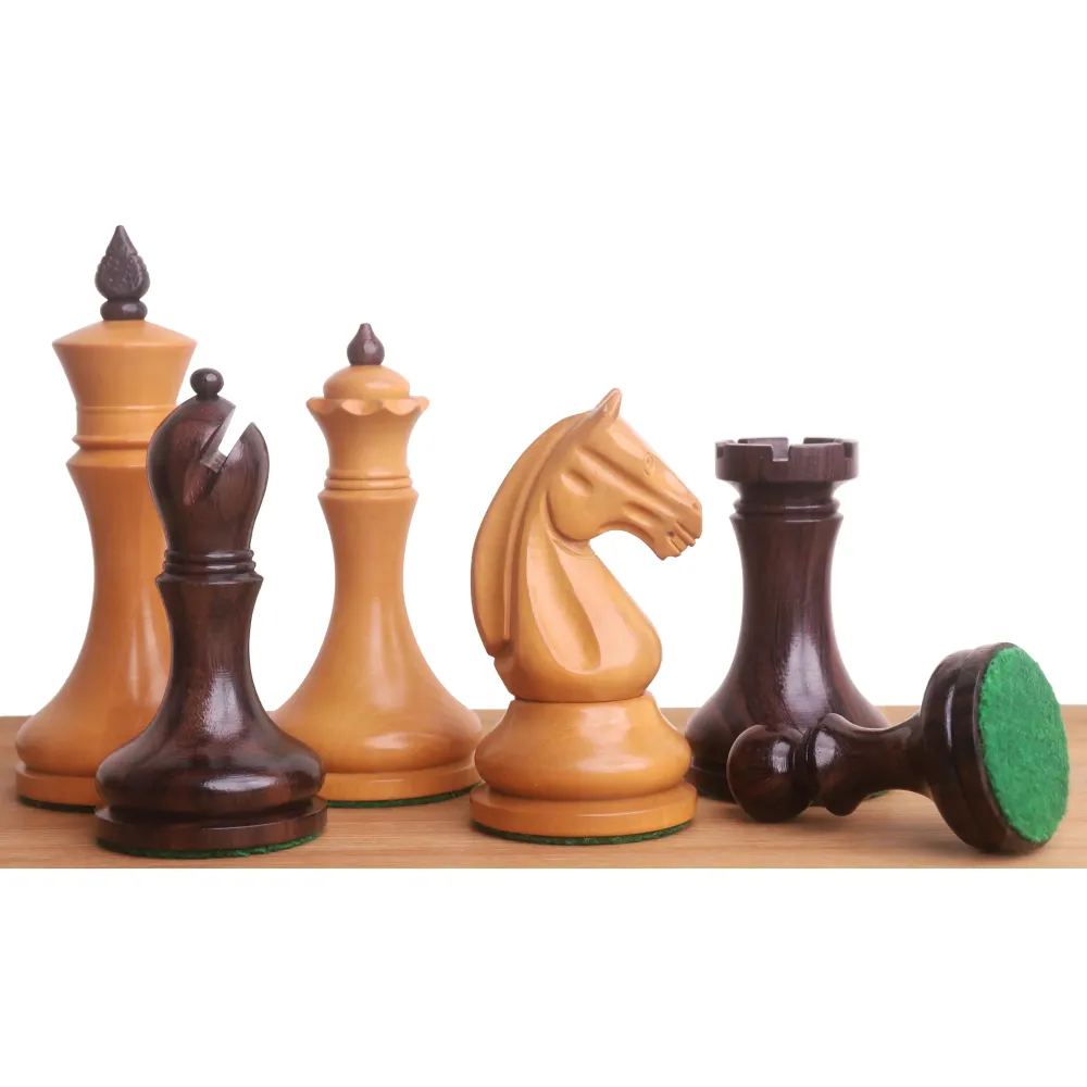 Jeu d'échecs minimaliste de la série Candidates (3,8 pouces) - Pièces uniquement - Palissandre et buis vieilli