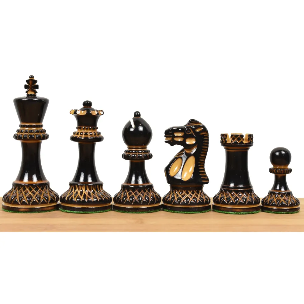 Jeu d'échecs sculpté Parker Staunton 3,9 pouces - Pièces d'échecs uniquement - Finition laquée (brillante) Bois de buis -...